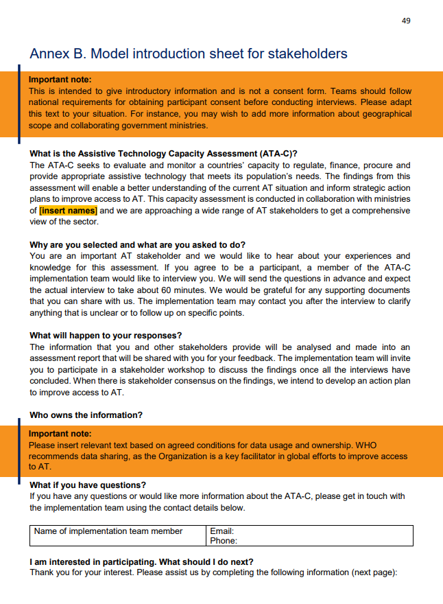 Assistive technology capacity assessment (‎ATA-C)‎: Annex A ATA-C model introduction sheet