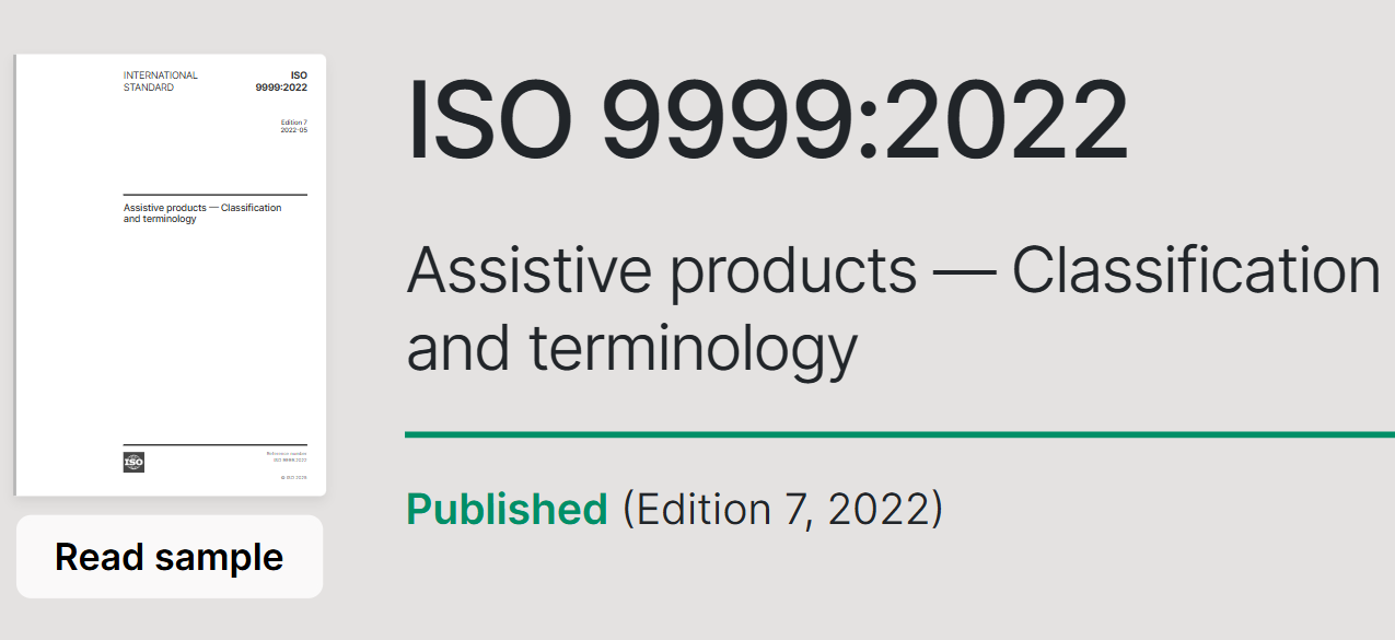 ISO9999:2022 Assistive products- Classification and terminology