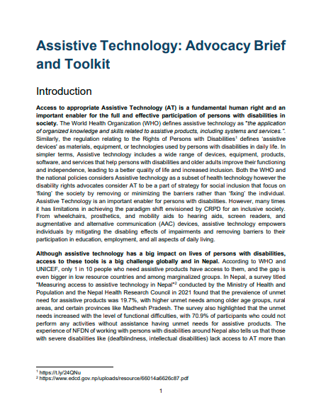 Assistive Technology: Advocacy Brief and Toolkit