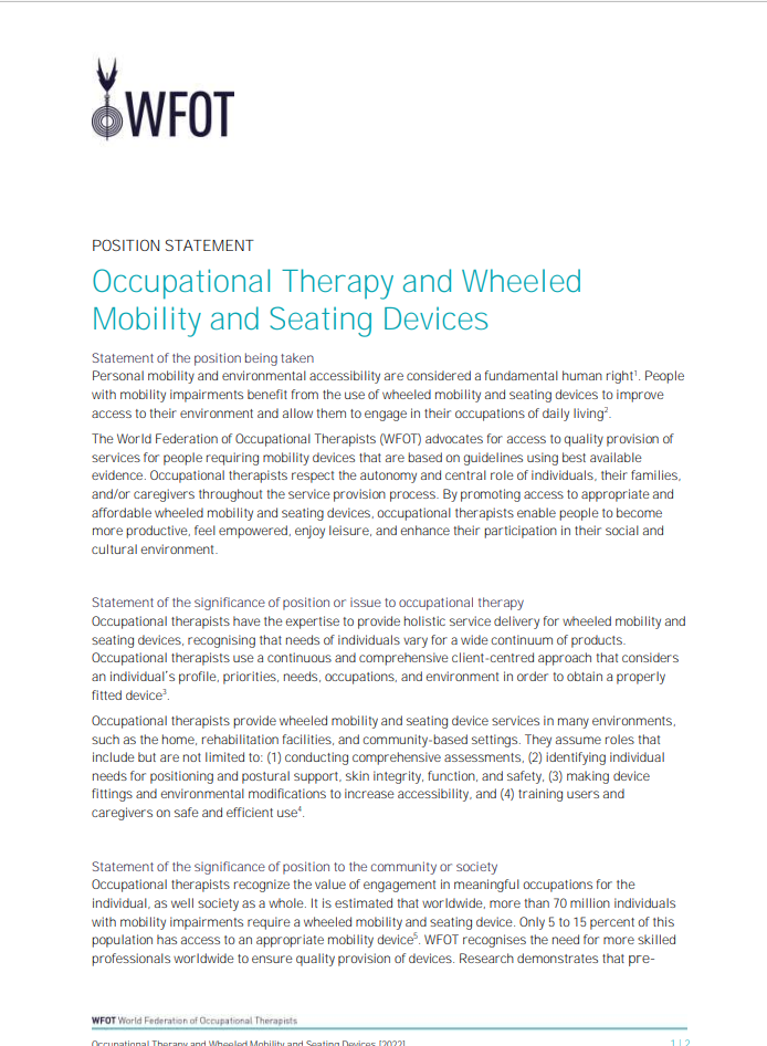 Occupational Therapy and Wheeled Mobility and Seating Devices