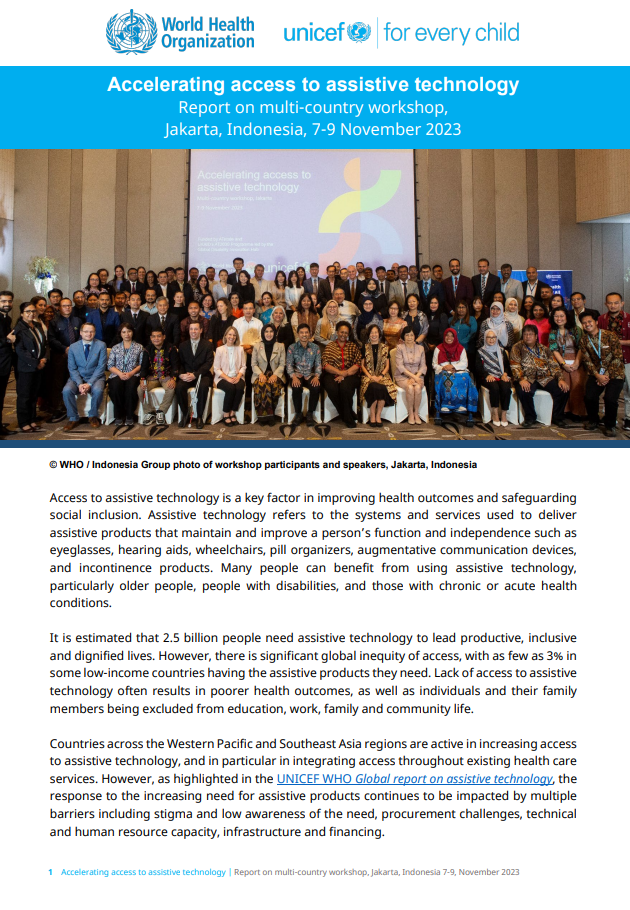 Accelerating access to assistive technology: report on multi-country workshop, Jakarta, Indonesia, 7-9 November 2023