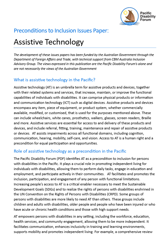 Preconditions to Inclusion Issues Paper: Assistive Technology