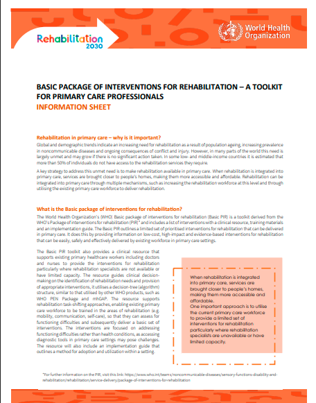 Basic package of interventions for rehabilitation- A toolkit for primary care professionals